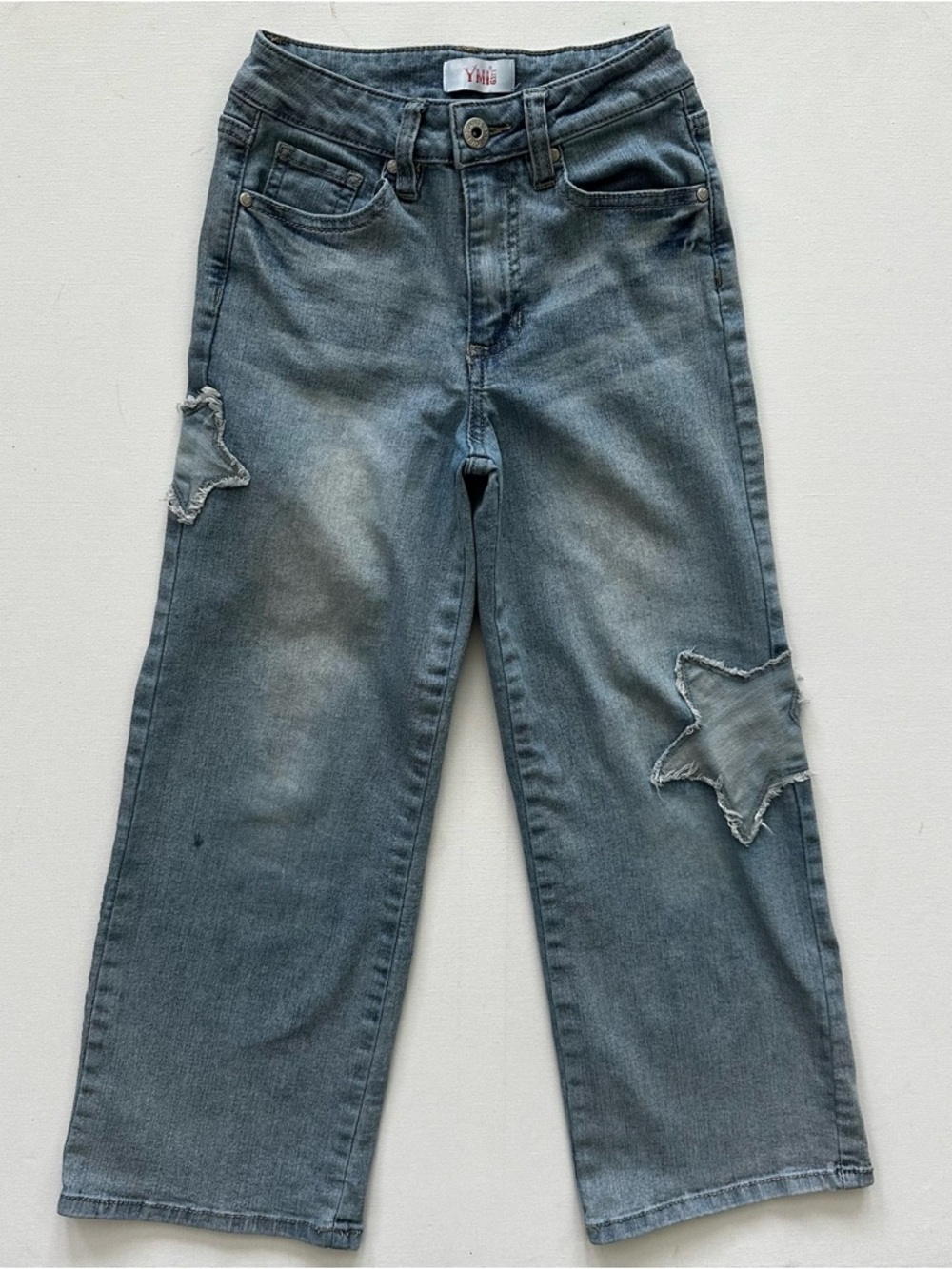 YMI Girl Light Wash Star Patch Wide Leg Jeans Size 7 Girls